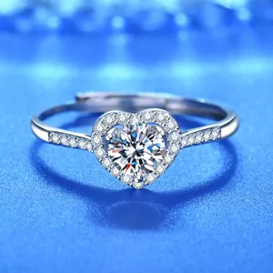 S925 Sterlingsilber Moissanit Offener Ring Für Damen Verstellbarer Mode Schmuck Krone Herz Geometrischer Ring Mit GRA Zertifikat