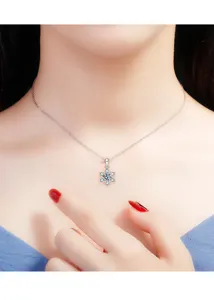 S925 Sterling Silber Moissanit Schneeflocke Anhänger Halskette Zarte Schlüsselbeinkette Schmuck