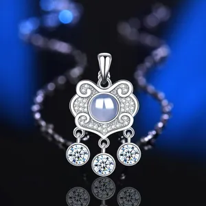 Collana in Argento S925 Lucchetto Ruyi Agata Calcedonio Retro Designer Ciondolo in Pietra Preziosa