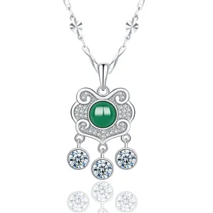 Collana con ciondolo lucchetto ruyi agata verde in argento sterling 925 gioielli eleganti