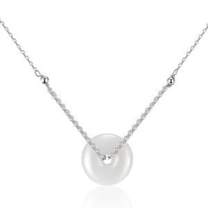 925 Sterling Silver Natural White Jade Safety Buckle Pendant Necklace for Women Elegant Jewelry