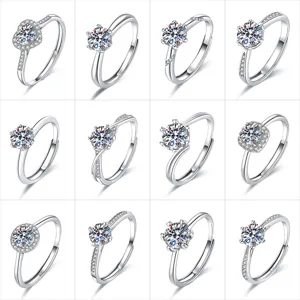 S925 Sterling Silber Moissanit Ring verstellbar offenes Band vielseitiger Modeschmuck Damen