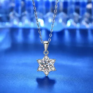 S925 Sterlingsilber Moissanit Schneeflocke Anhänger Halskette Für Damen GRA Zertifizierter Schmuck Geschenk Weihnachten