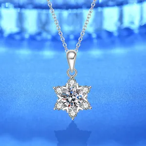 S925 Sterlingsilber Moissanit Schneeflocke Anhänger Halskette Damen elegante Kette Geschenk