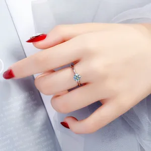 S925 Sterlingsilber Moissanit Ring sechs Krappen Solitär verstellbar minimalistischer Schmuck