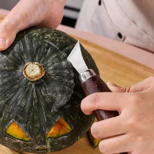 Professional walnut wood handle carving knife set for pumpkin carving and woodworking crafts.