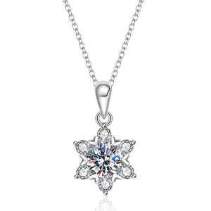 S925 Silber Moissanit Schneeflocke Anhänger Halskette Elegante Damen Schmuck Geschenke