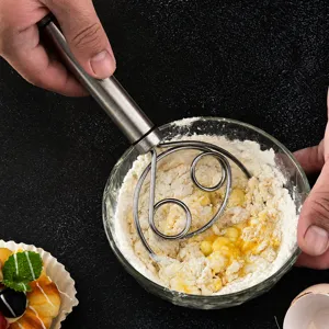 Fouet à Pâte Danois en Acier Inoxydable 304 Mélangeur de Farine Manuel Batteur d'Œufs Outil de Cuisson de Cuisine Double Œil Conception de Bobine
