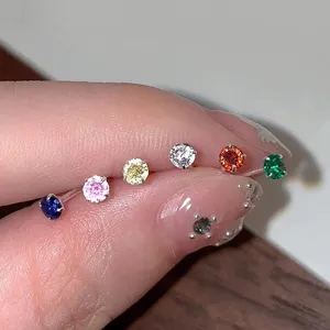 Minimalistische Runde Strass Ohrstecker Mit 925 Sterlingsilber Ohrstecker-Stift Süße Vier Klaue Ohrknochennagel Damen Schmuck