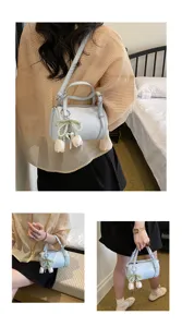 Minimalist women pillow bag stylish crossbody shoulder bag with pearl tulip pendant detail