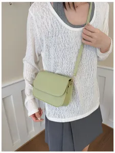 Chic light green minimalist crossbody shoulder bag worn by model, ideal for daily wear.