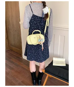 Cross-border fashion women bowling shoulder bag casual commuter handbag with cute bear pendant