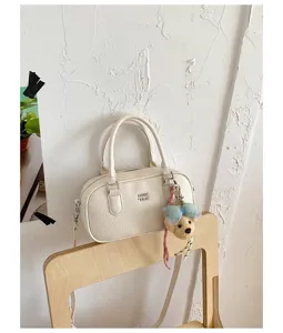 White bowling bag top handle crossbody bag women fashion daily stylish shoulder bag