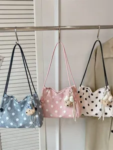 Casual polka dot shoulder bag for women, large capacity daily tote bag and handbag.