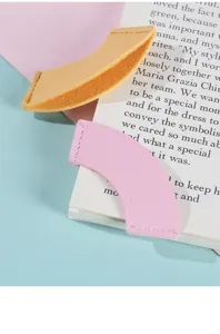 Curved candy color PU leather bookmark creative minimalist seamless page clip for students.
