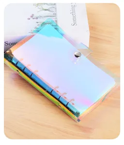 Clear laser PVC loose leaf binder notebook detail, waterproof planner cover with metal snap.