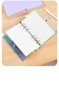 Transparent holographic loose-leaf notebook planner PVC binder with metal 6-ring mechanism.