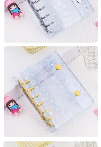 Détail de couverture de classeur laser étoile A7 transparente, agenda DIY 6 trous à double bouton.