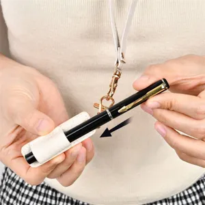 Minimalist leather pen holder with lanyard portable keychain creative stationery pen sleeve
