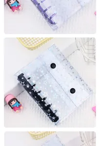 Couverture de carnet de notes DIY organiseur à 6 anneaux A7 holographique étoile transparente