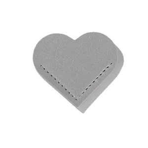 Grey heart shaped leather book corner bookmark, mini portable page protector for reading lovers.