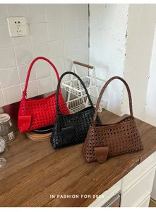 Femme sac a epaule tisse mode cuir PU decontracte sac bandouliere fourre tout ete nouveau.