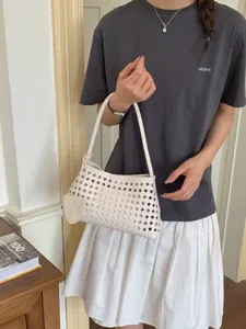 Femme Été Sac à Bandoulière Tressé Décontracté Commuter Sous Les Bras Mode Sac à Main