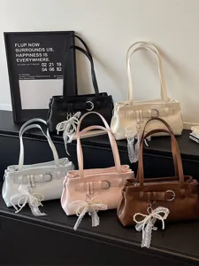Sac à épaule chic en cuir PU pour femme sac à main décontracté avec nœud perlé