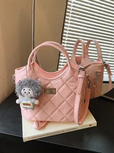 Sac Seau Matelassé Rétro pour Femmes en Cuir PU Mode Sac Bandoulière Épaule Avec Poignée et Joli Pendentif