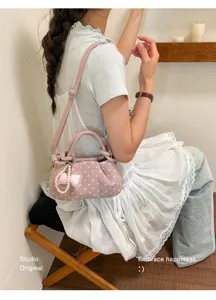 Sweet polka dot crossbody handbag with bow and pearl charm for women daily commute style