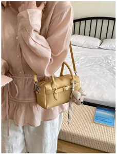 Donna Gialla Boston Borsa Tracolla Carino Fiocco Orsetto Charm PU Pelle Casual Borsetta