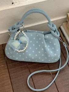 Women's Polka Dot PU Leather Crossbody Bag Artificial Pearl Bow Top Handle Shoulder Bag Casual Daily Commuting Handbag
