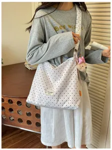 Sac cabas fourre-tout élégant à pois en toile sac à bandoulière décontracté pour femme
