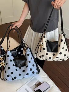 Borsa a tracolla elegante in tela a pois, borsa versatile di grande capacità per donne.
