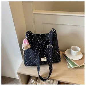 Sac cabas en toile à pois noir et blanc sac bandoulière décontracté élégant pour navette