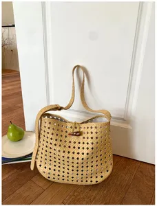 Retro geweven holle emmertas voor vrouwen, stijlvolle casual vakantie schoudertas.