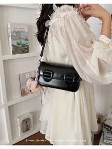 Classic vintage style women shoulder crossbody bag with elegant square design and dual buckles.