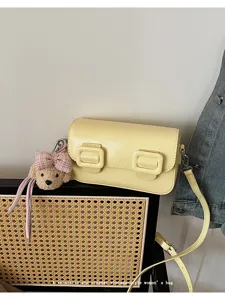 Vintage yellow shoulder crossbody bag for women chic small square handbag with cute charm
