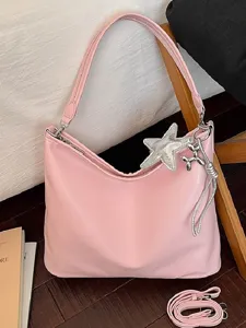 Women PU Leather Tote Bag Casual Commuter Shoulder Crossbody Bag Niche Design Large Capacity Handbag With Pendant