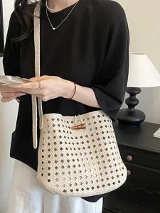 Retro geweven uitgeholde emmertas dames stijlvolle crossbody schoudertas vakantie stijlen