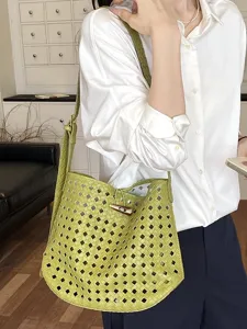 Retro geweven lederen schouderemmertas voor dames, stijlvolle casual crossbody handtas.