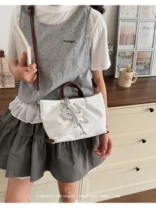 Women stylish tote shoulder bag white star pattern casual crossbody bag summer daily use