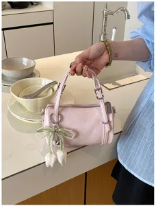 Pink pillow shoulder bag with pearl tulip pendant stylish chic crossbody bag for women spring