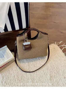 Stylish women woven bucket handbag vintage casual shoulder cross-body bag for summer 2026