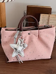 Large Capacity Women Tote Bag Star Print PU Leather Shoulder Crossbody Bag Contrast Color Fashion Handbag