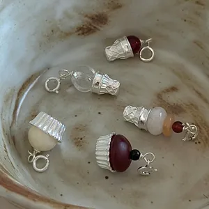 Ciondolo in Argento Sterling 925 di Nicchia da Donna Stile Coreano Retrò Con Pietra Naturale a Forma di Gelato Cupcake Ciondolo Solo Senza Catena