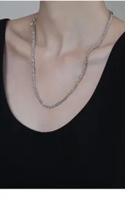 Sterling silver Italian shiny bead braided necklace, elegant adjustable clavicle chain.