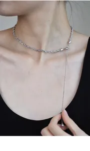 S925 sterling silver Italian flash bead woven necklace with adjustable tassel choker detail.
