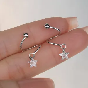 925 Sterlingsilber S-Förmige Spirale Ohrringe Mit Strass Anhänger Herz Stern Für Damen Eleganter Koreanischer Schmuck