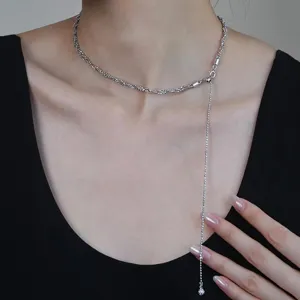 S925 sterling silver Italian bead woven necklace with a chic long tassel design.